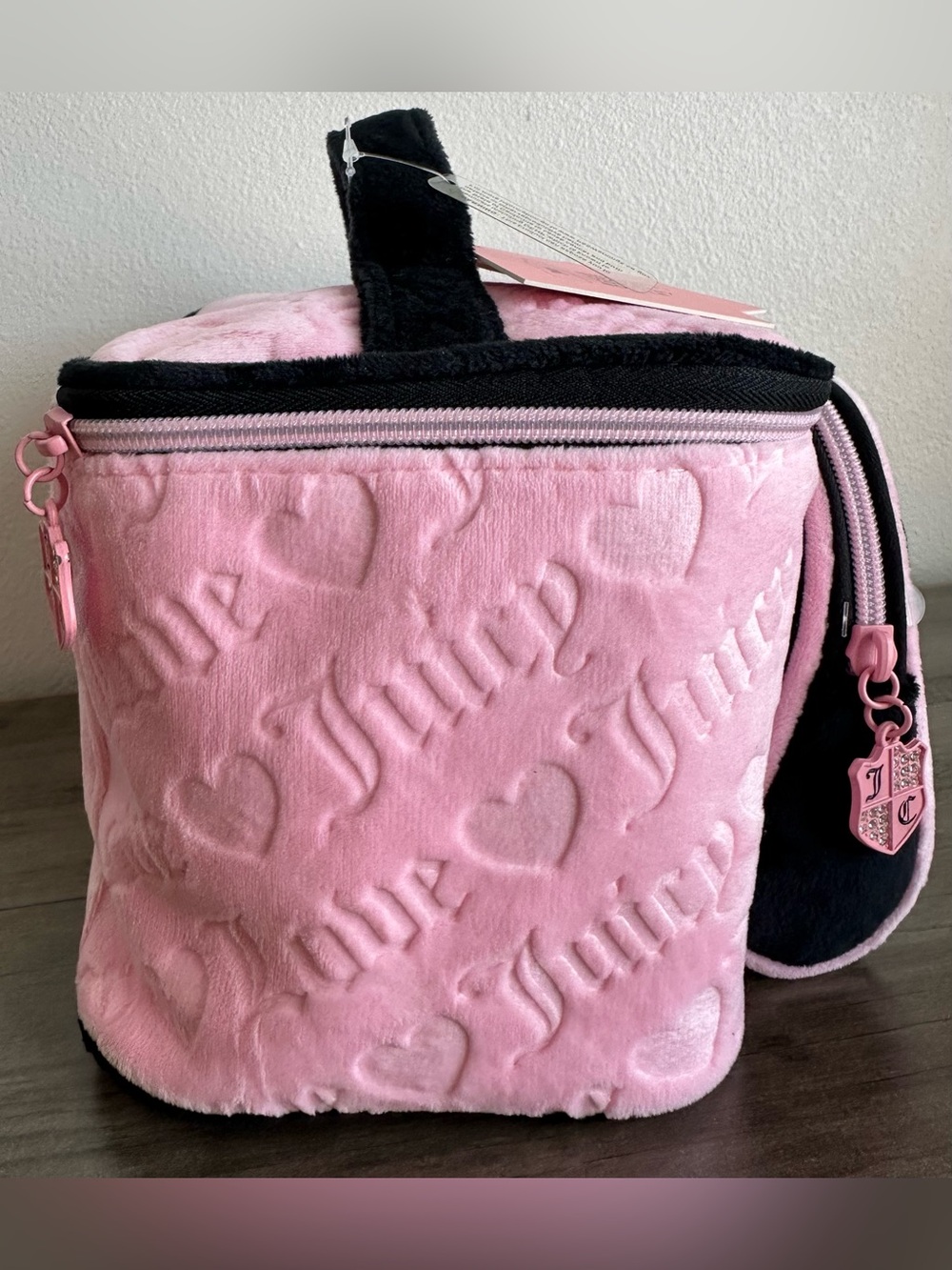 Juicy Couture Cosmetic 2 pieces Case with Embroidered Logo Black and Pink New - Picture 4 of 6